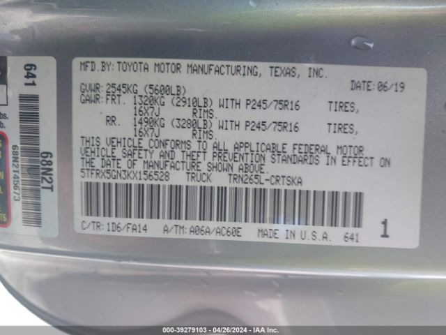 5TFRX5GN3KX156528 Toyota Tacoma Sr