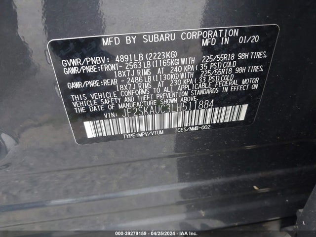Subaru Forester Limited 2020 JF2SKAUC3LH511884 Image 9