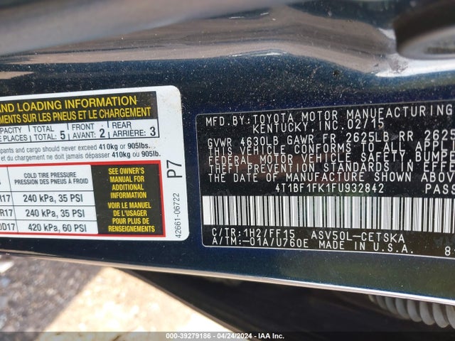 Toyota CAMRY SE 2015 4T1BF1FK1FU932842 Image 9