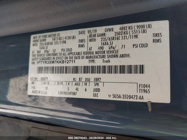 Ford Transit-250 2019 1FTYR3XM7KKB12711 Image 9