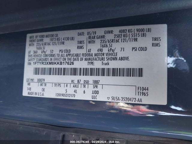Ford Transit-250 2019 1FTYR3XM8KKB17626 Image 9