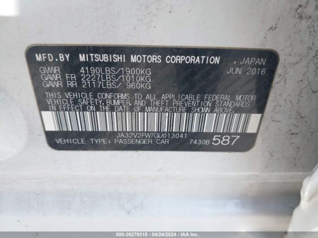 JA32V2FW7GU013041 Mitsubishi Lancer Se
