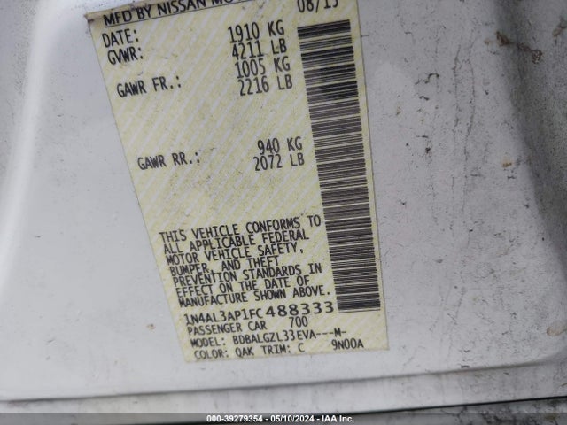 Nissan Altima 2.5 S 2015 1N4AL3AP1FC488333 Image 9