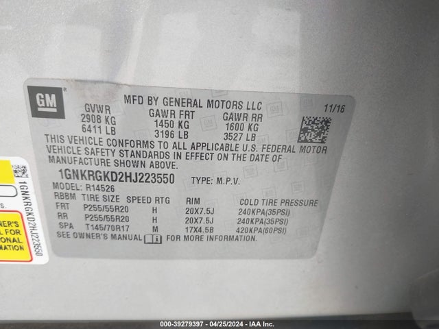 Chevrolet Traverse 1lt 2017 1GNKRGKD2HJ223550 Image 9