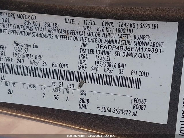 Ford FIESTA SE 2014 3FADP4BJ6EM179391 Image 9
