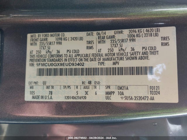 Ford ESCAPE SE 2014 1FMCU0GX9EUD93402 Image 9