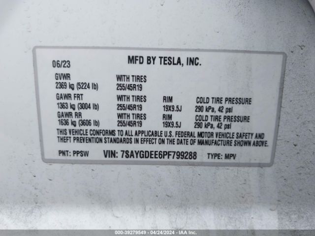 7SAYGDEE6PF799288 Tesla Model Y Awd/long Range Dual Motor All-wheel Drive