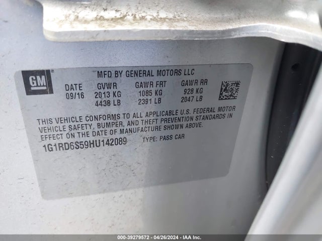 Chevrolet Volt Premier 2017 1G1RD6S59HU142089 Image 9