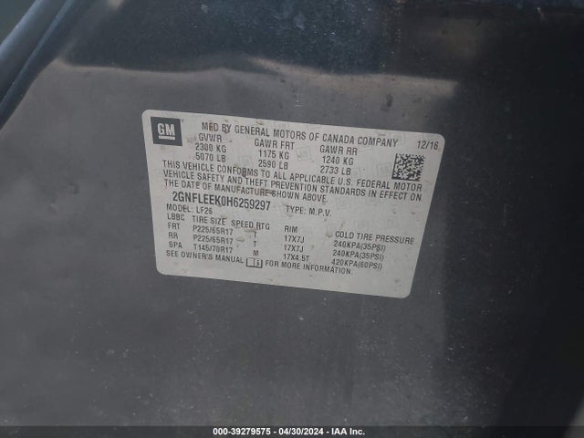 Chevrolet EQUINOX LS 2017 2GNFLEEK0H6259297 Image 9
