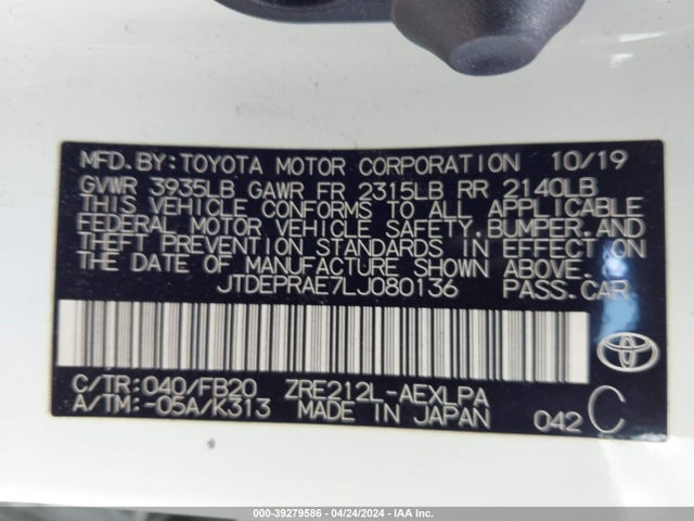 Toyota COROLLA LE 2020 JTDEPRAE7LJ080136 Image 9