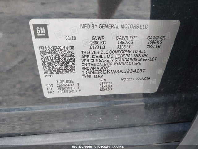 Chevrolet Traverse 1lt 2019 1GNERGKW3KJ234157 Image 9