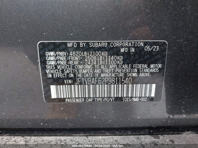 Subaru Wrx Premium 2023 JF1VBAF62P9811540 Image 9