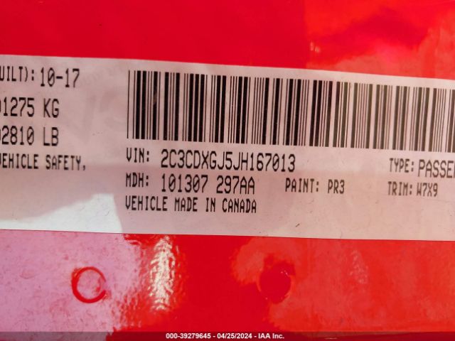 2C3CDXGJ5JH167013 Dodge Charger R/t Scat Pack Rwd