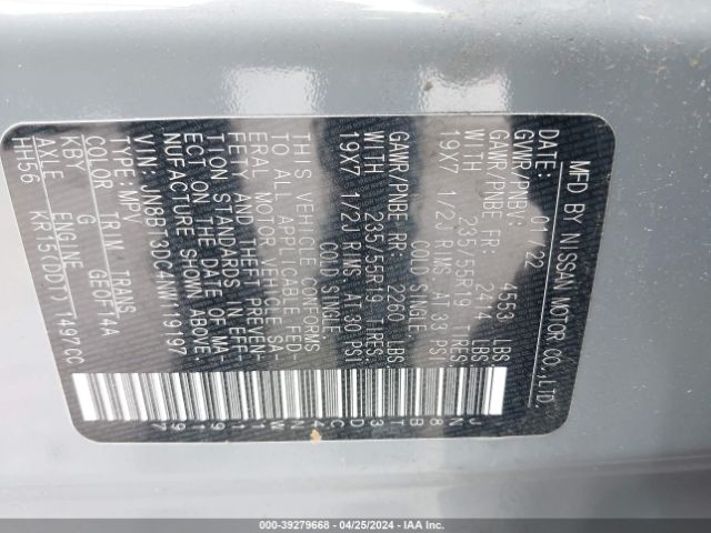JN8BT3DC4NW119197 Nissan Rogue Platinum Fwd