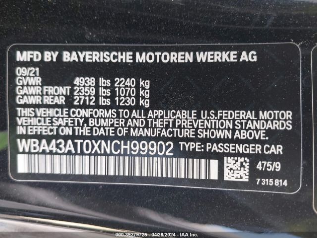 WBA43AT0XNCH99902 BMW 430i Xdrive