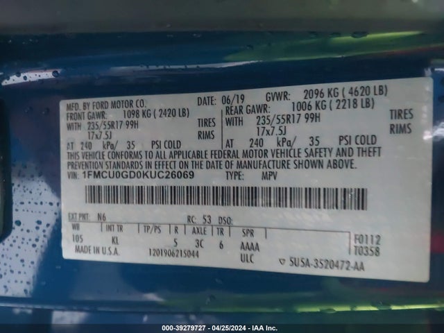 Ford ESCAPE SE 2019 1FMCU0GD0KUC26069 Image 9