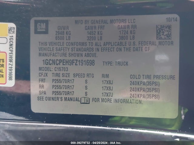 Chevrolet Silverado 1500 Wt 2015 1GCNCPEH9FZ191698 Image 9