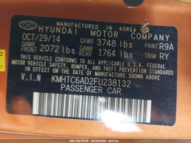 Hyundai Veloster 2015 KMHTC6AD2FU238132 Image 9