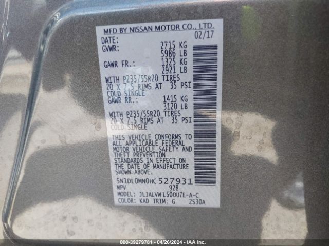 5N1DL0MN0HC527931 Infiniti QX60