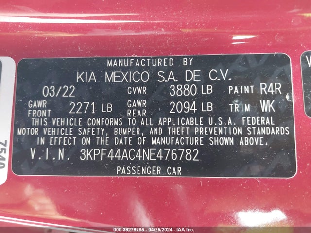 KIA Forte Gt Manual 2022 3KPF44AC4NE476782 Image 9