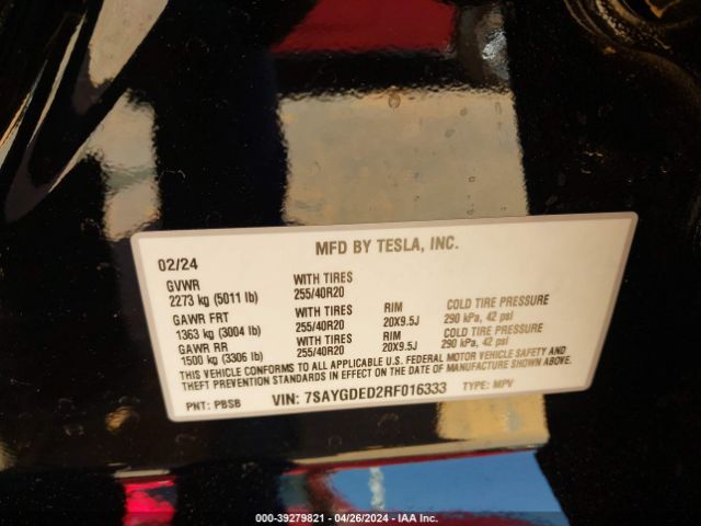 7SAYGDED2RF016333 Tesla Model Y Rwd