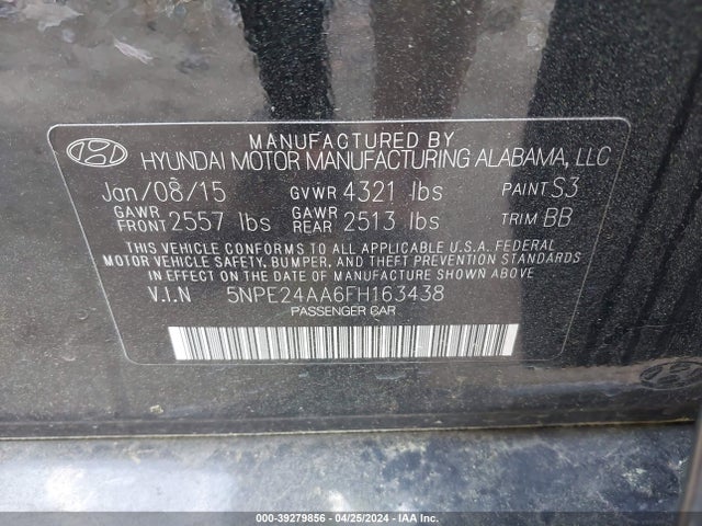 Hyundai SONATA ECO 2015 5NPE24AA6FH163438 Image 9