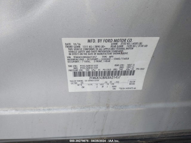 Ford FLEX SEL 2016 2FMGK5C80GBA21457 Image 9