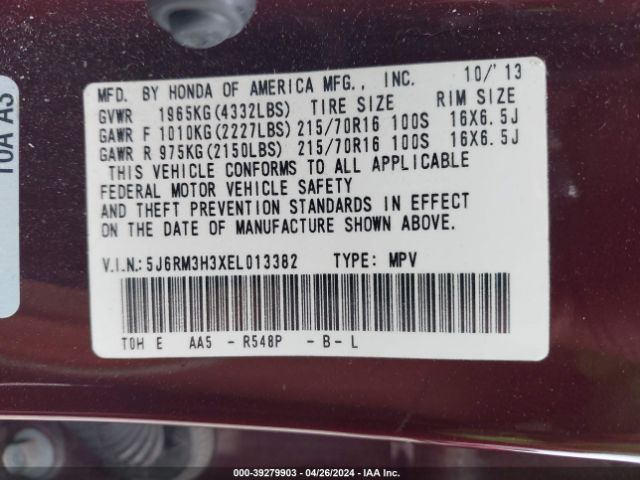 5J6RM3H3XEL013382 Honda CR-V LX