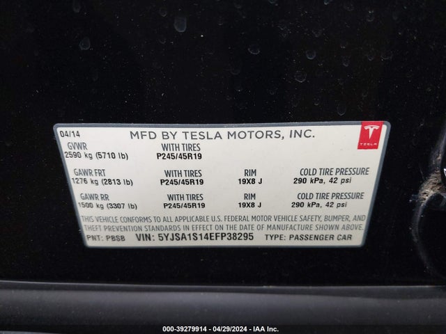 Tesla MODEL S 2014 5YJSA1S14EFP38295 Image 20