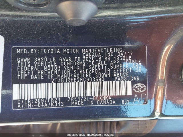Toyota COROLLA LE 2017 2T1BURHE2HC903690 Image 9
