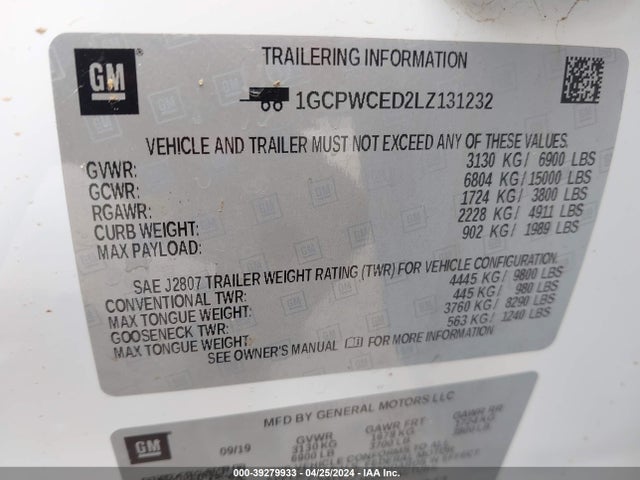 Chevrolet Silverado C1500 Lt 2020 1GCPWCED2LZ131232 Image 9