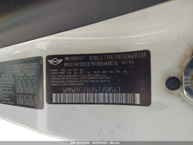 2004 MINI COOPER WMWRC33404TJ58547 Photo 8