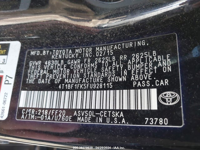 Toyota CAMRY SE 2015 4T1BF1FK5FU928115 Image 9