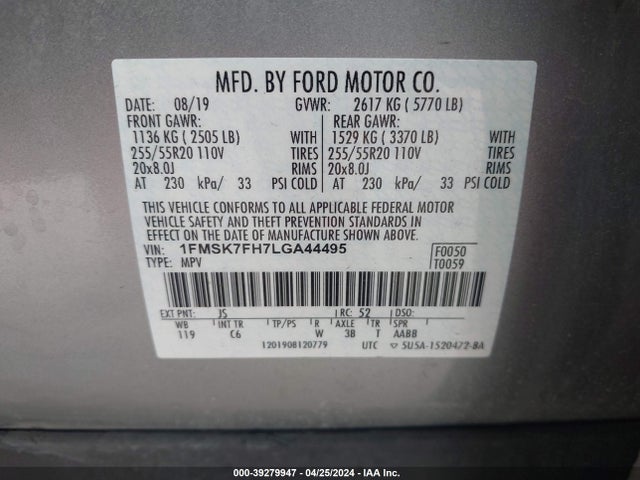 Ford Explorer Limited 2020 1FMSK7FH7LGA44495 Image 9