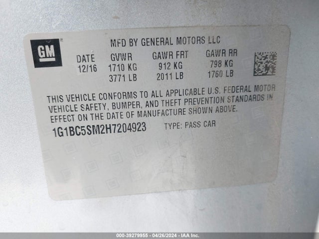 Chevrolet Cruze Ls Auto 2017 1G1BC5SM2H7204923 Image 9