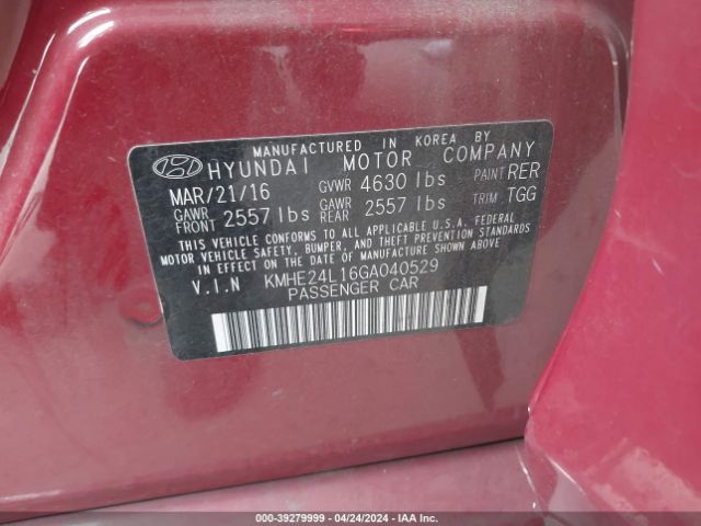 KMHE24L16GA040529 Hyundai Sonata Hybrid Se