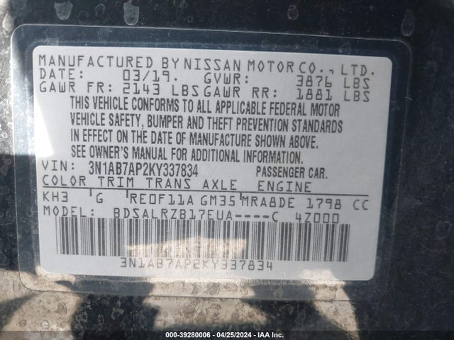 Nissan SENTRA SR 2019 3N1AB7AP2KY337834 Image 9