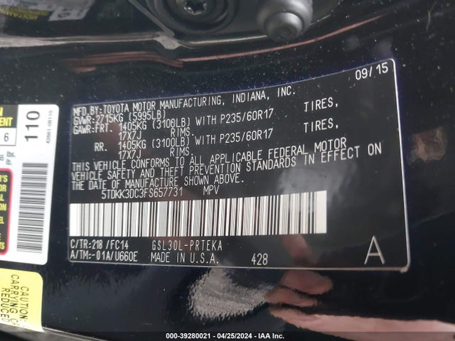 Toyota Sienna Le 8 Passenger 2015 5TDKK3DC3FS657731 Image 9