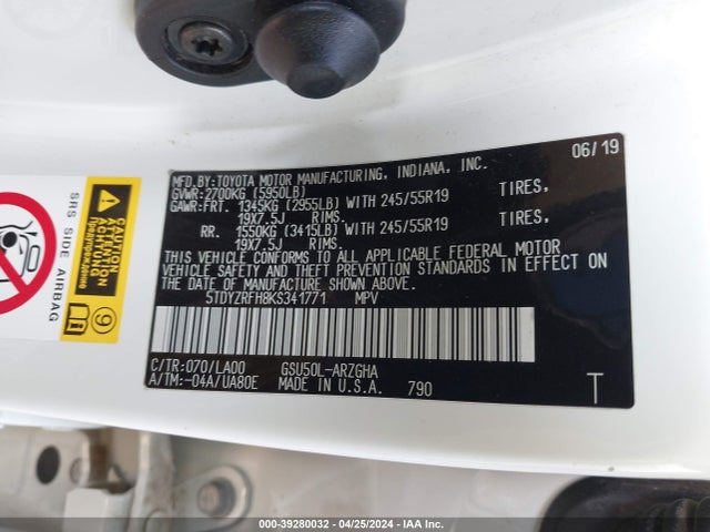 Toyota Highlander Limited 2019 5TDYZRFH8KS341771 Image 9