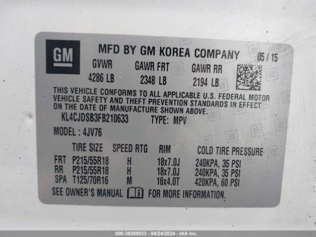 KL4CJDSB3FB210633 Buick Encore Premium