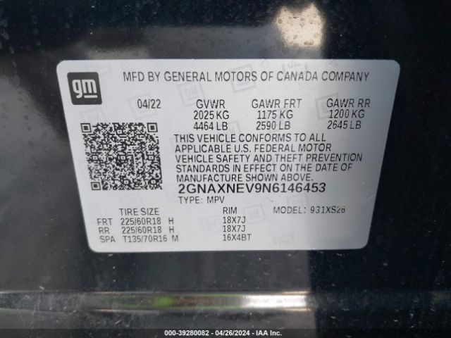 2GNAXNEV9N6146453 Chevrolet Equinox Fwd Premier