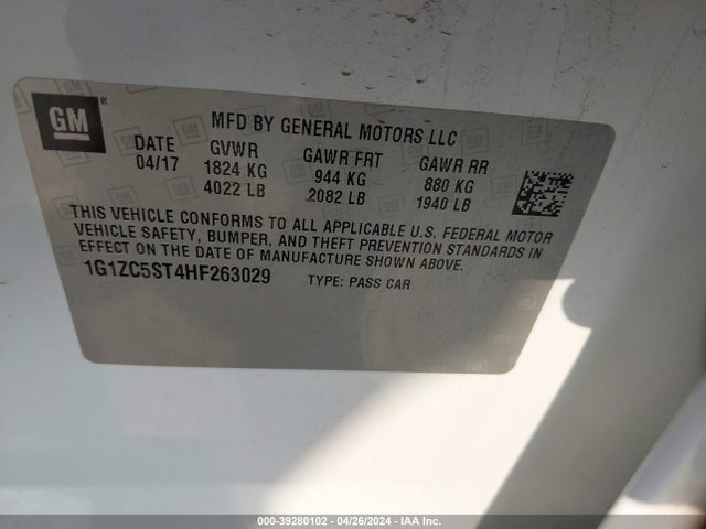 Chevrolet MALIBU LS 2017 1G1ZC5ST4HF263029 Image 9