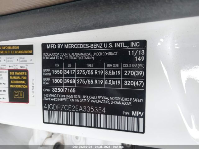 4JGDF7CE2EA335354 Mercedes-Benz Gl 450 4matic