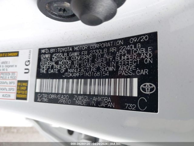 JTDKAMFP1M3168154 Toyota Prius Prime Xle