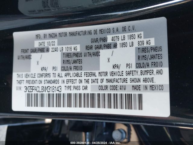 3MZBPACL8NM318143 Mazda Mazda3 Preferred
