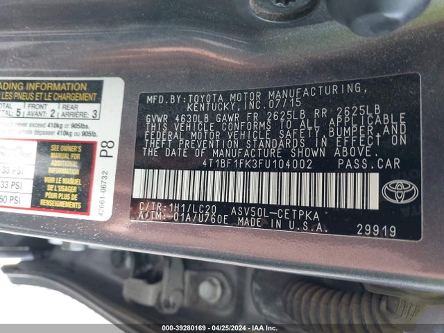 Toyota CAMRY XSE 2015 4T1BF1FK3FU104002 Image 9