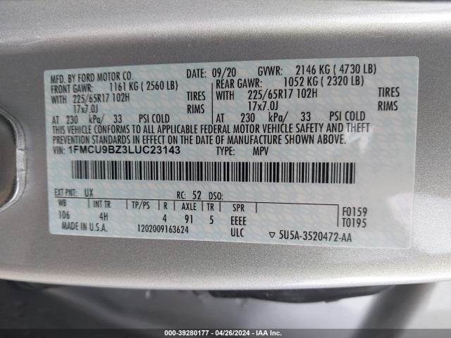 1FMCU9BZ3LUC23143 Ford Escape Se Sport Hybrid