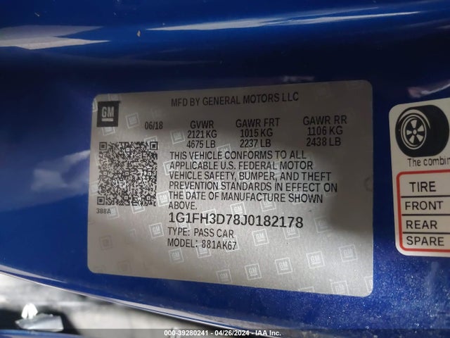 Chevrolet CAMARO 2SS 2018 1G1FH3D78J0182178 Image 9