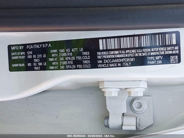 ZACCJAAB3HPE95381 Jeep Renegade Sport Fwd
