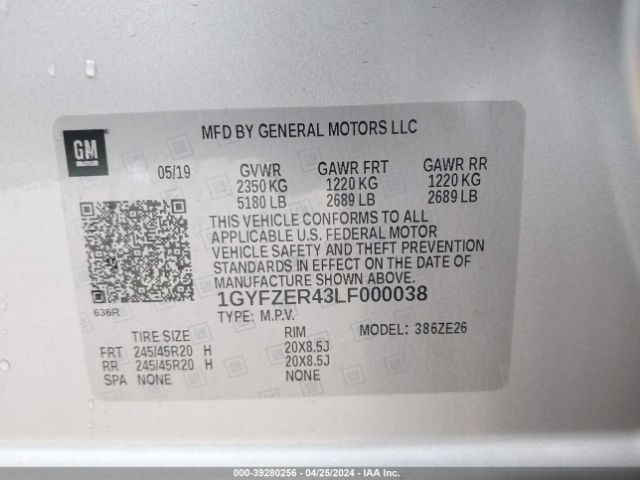 1GYFZER43LF000038 Cadillac Xt4 Fwd Sport